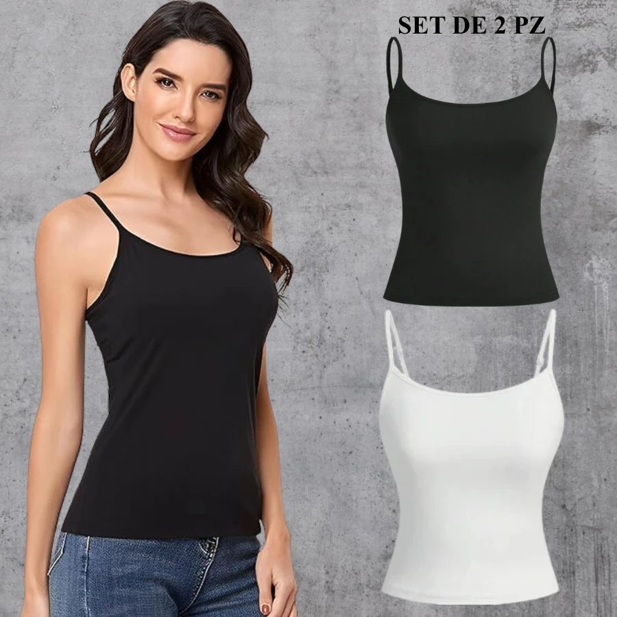 Set de 2 Camisetas Para Dama Con Tirantes Finos, Facil De Combinar, Perfecta Para usarse Por Debajo De Alguna Prenda