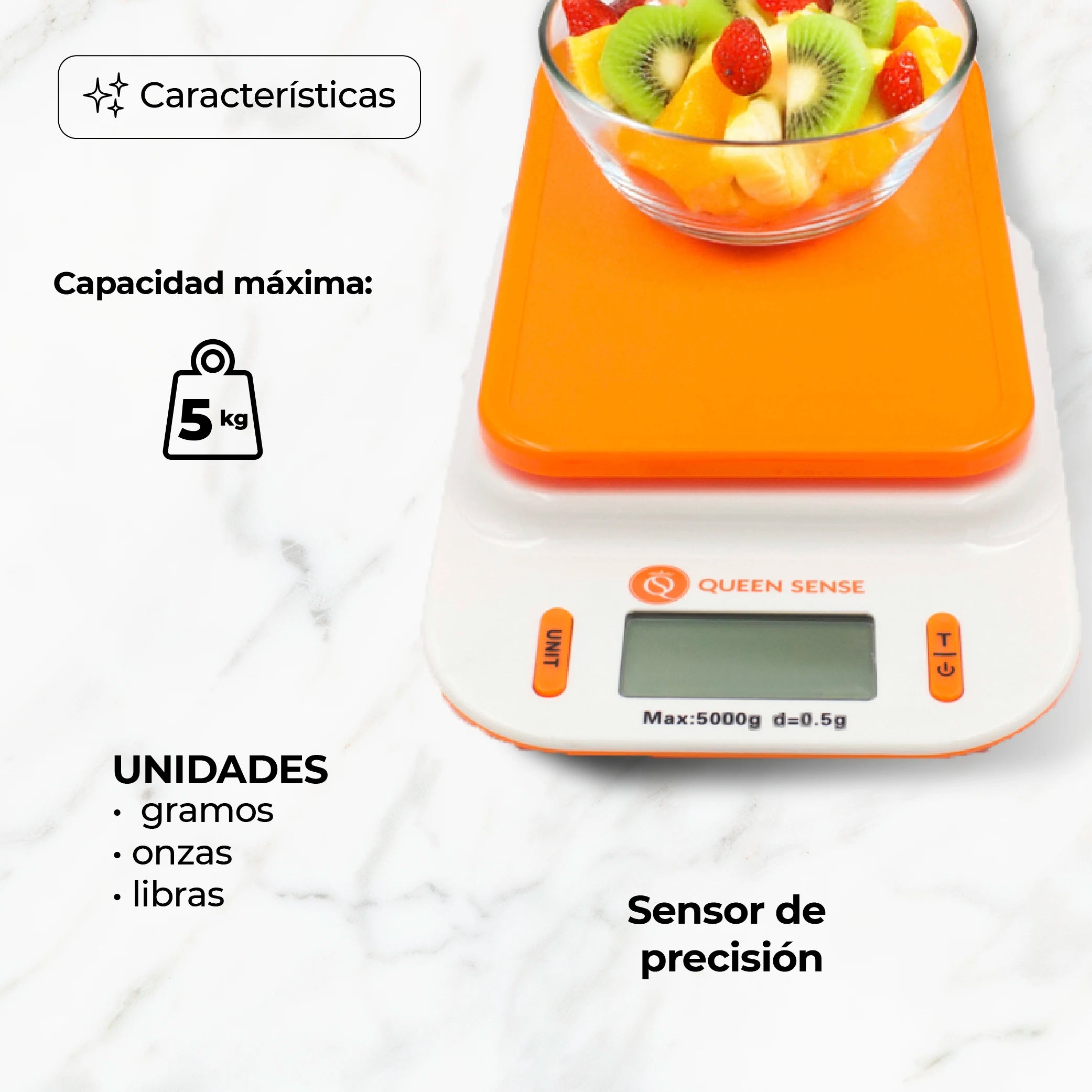 Bascula para cocina, Báscula Gramera Digital Cuadrada 0.5gr a 5kg,
