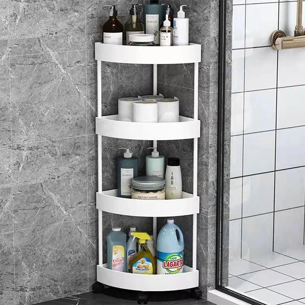 Estantería de almacenamiento para baños y cocinas con múltiples capas, diseño triangular con piso hasta el techo, armario de baño resistente y moderno.