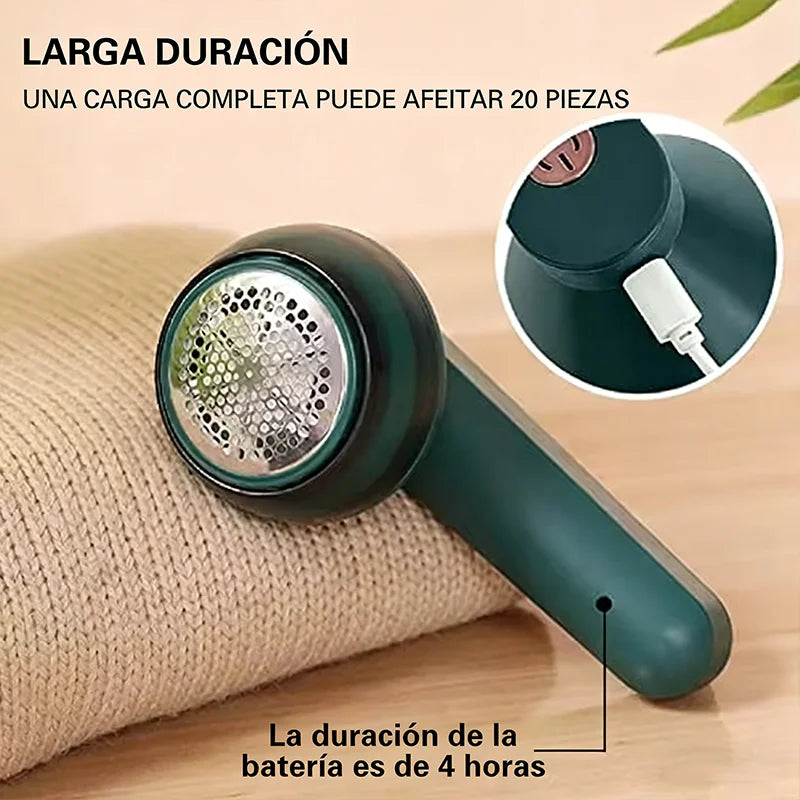 Cortador portátil de pelusas recargable para prendas, muebles y alfombras, elimina eficazmente pelusas y burbujas de pelo. Incluye cable USB.