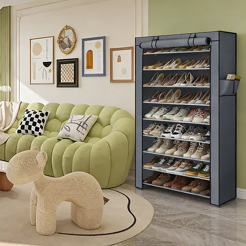 Estante de Zapatos de 9 Niveles Antipolvo, Zapatero con Gran Capacidad, Armario de Tela Ajustable para Hogar y Dormitorio