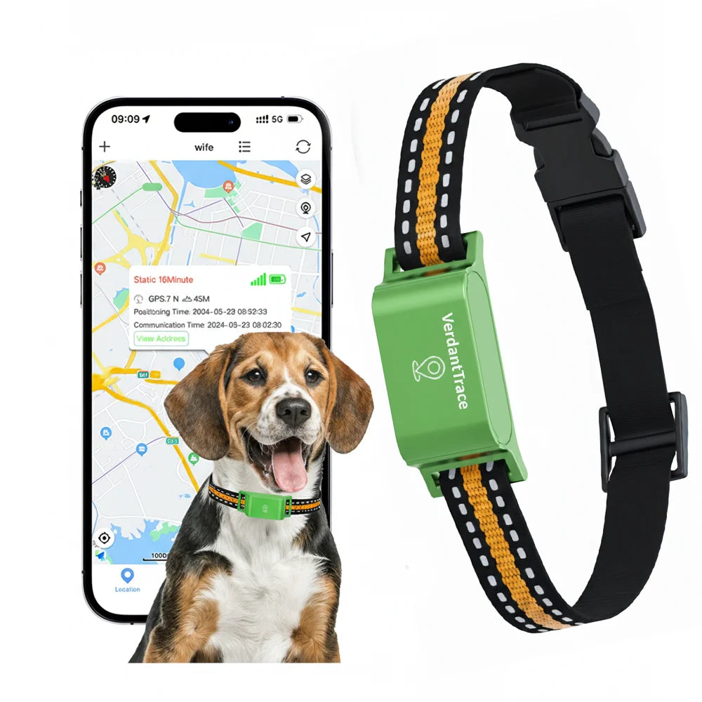Rastreador de Mascotas VerdantTrace para Teléfonos Android e iOS, GPS 4G, Collar con Rastreador para Gatos y Perros, Rastreo en Tiempo Real, Localizador Antipérdida, Sin Suscripción