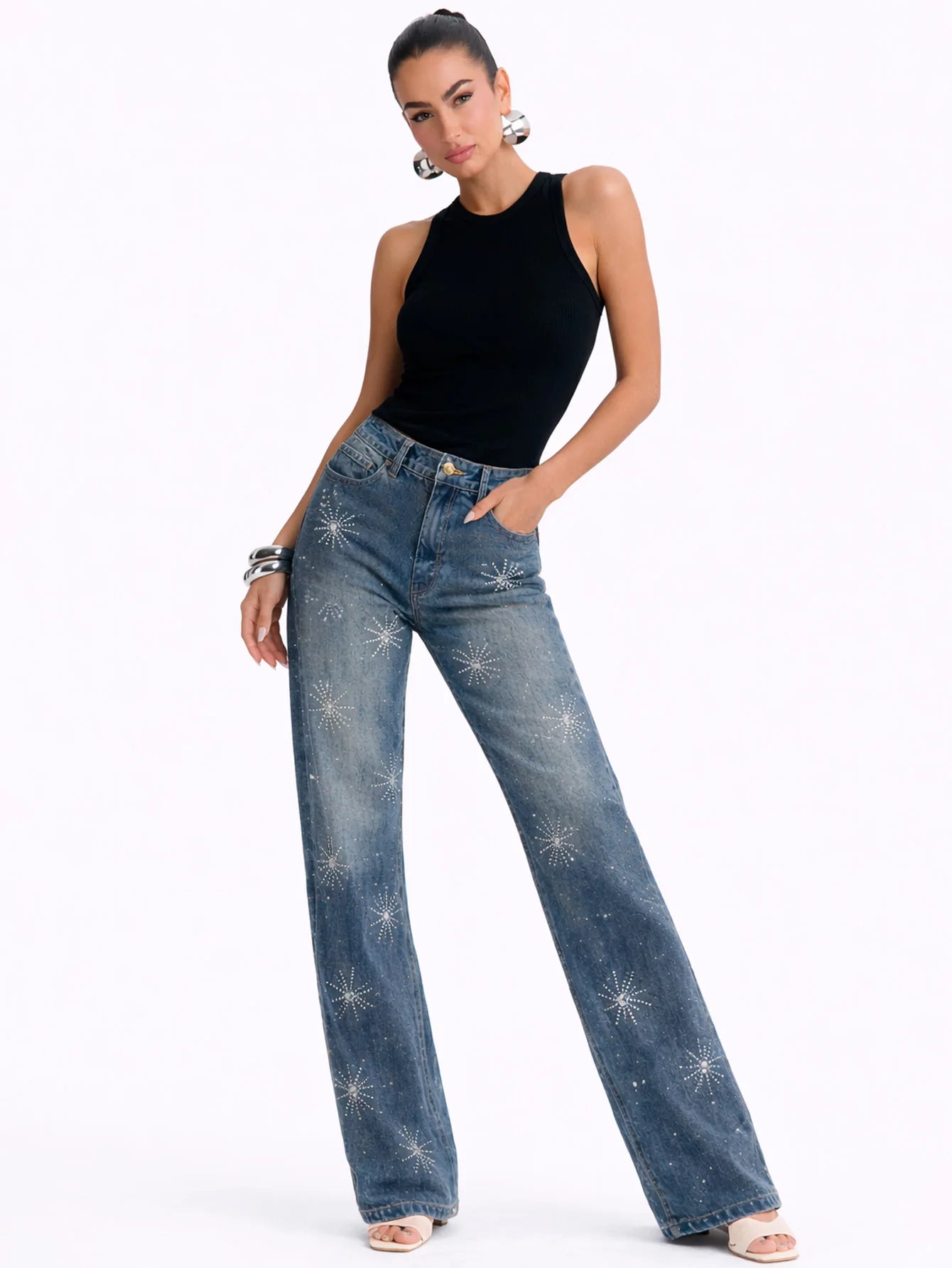 Pantalón de mujer Mezclilla corte Recto estilo Ancho Tiro Alto Demin Mujer Jeans