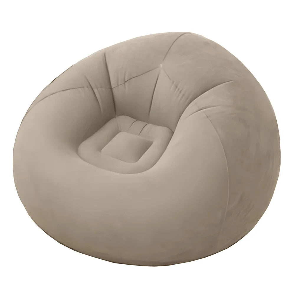 Sofá Inflable Beige de PVC con Superficie Flocada y Diseño Ergonómico | Ligero, Portátil y Fácil de Inflar | Dimensiones 103x60cm, Suave y Resistente | Ideal para Sala, Recámara, Oficina o Terraza, Limpieza Rápida