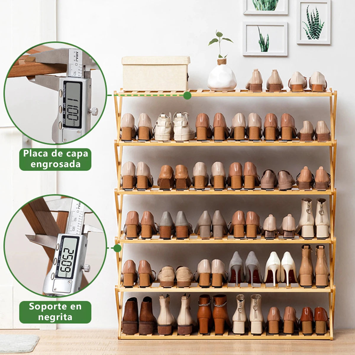 1pieza Estante de zapatos plegable de bambú, instalación gratuita en interiores, estante de almacenamiento de varias capas, dormitorio, hogar, puerta de almacenamiento, artefacto, estantes de utilidad