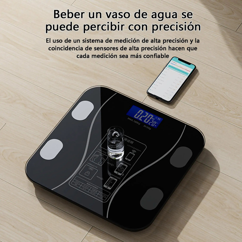 Báscula de Peso Digital LED Inalámbrica Inteligente, Bluetooth Analizador de Grasa y Composición Corporal, Báscula de Salud Personal Hogar