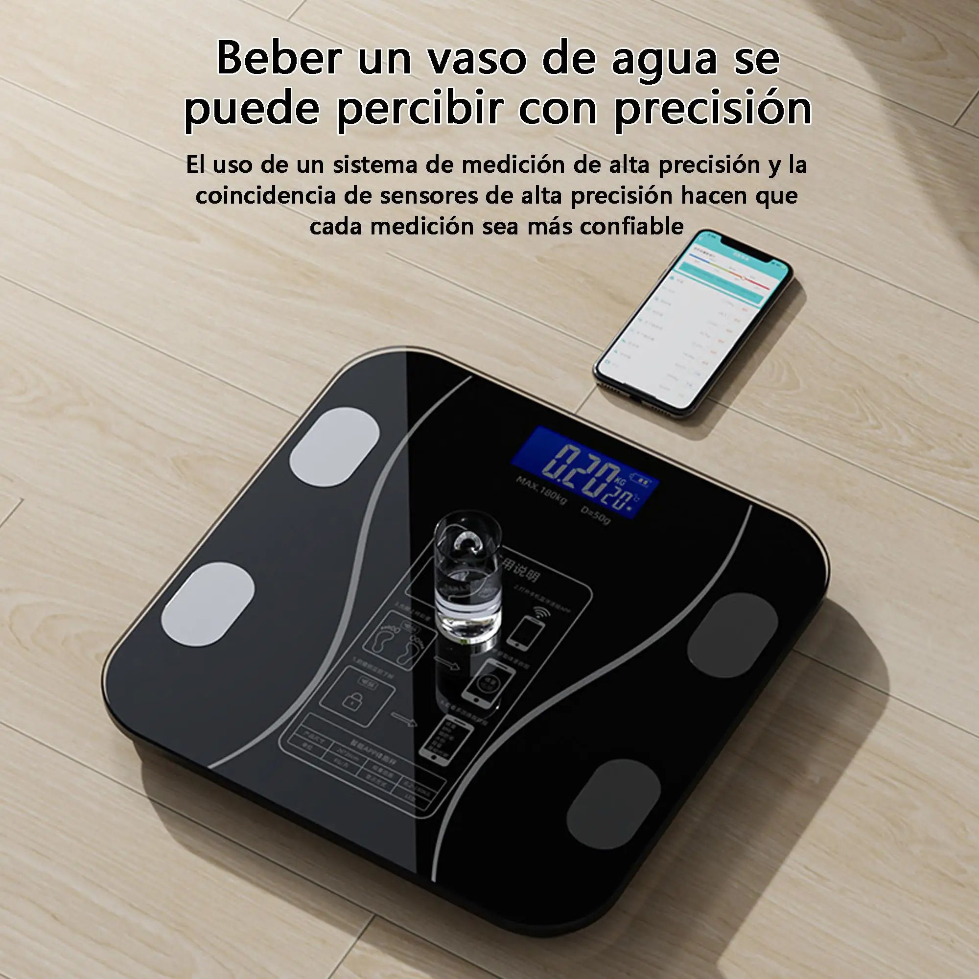Báscula de Peso Digital LED Inalámbrica Inteligente, Bluetooth Analizador de Grasa y Composición Corporal, Báscula de Salud Personal Hogar