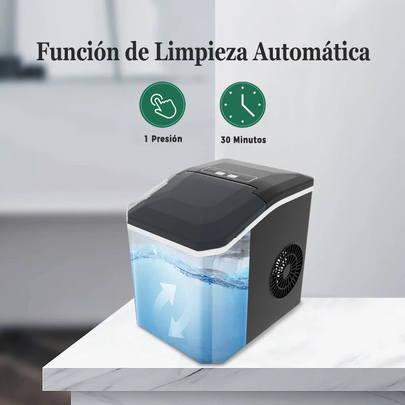 Máquina de hielo automática hogar, 6min/9pz, mudo, multifuncional, acero inoxidable