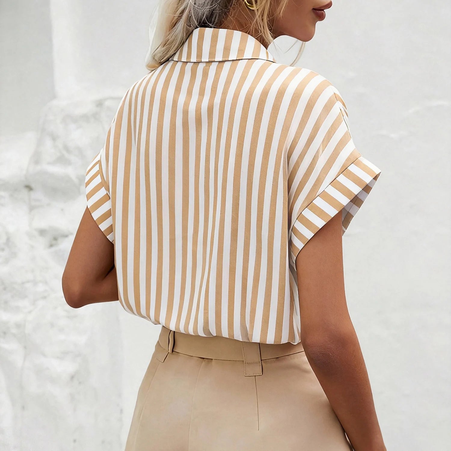 Blusas casuales para dama a rayas de primavera y verano,Tops de cárdigan de manga corta de murciélago de moda