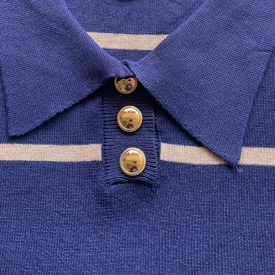 Conjunto de Dos Piezas "Aesthetic Sailor" – Blusa Polo a Rayas y Pantalón Wide Leg