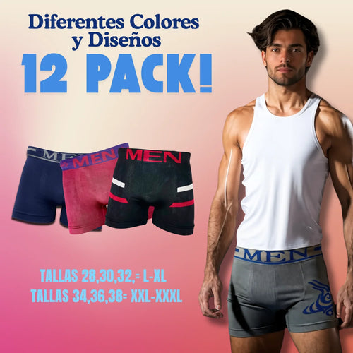 12 Piezas Boxer Caballero Mayoreo Tela Suave Cómodos y Ajustables Económicos Ligeros Se envía Modelo Disponible