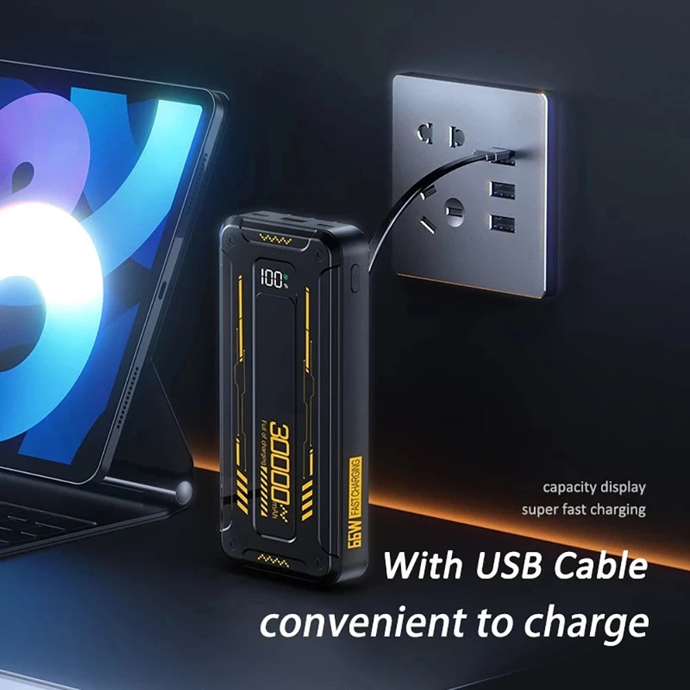 Power Bank Batería Portátil 30000mah YISEN Carga rápida de 22.5w 3 cables incorporados con luz LED