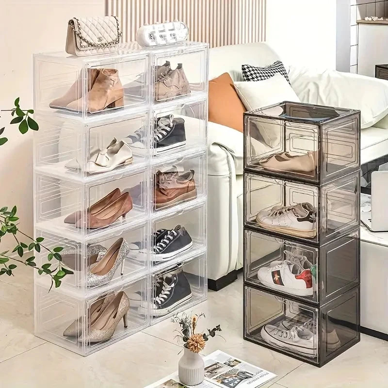 Caja de almacenamiento de zapatos transparente apilable de 1 pieza - Bolsa de almacenamiento de caja de zapatos de acrílico con caída frontal, caja de zapatos gruesa y resistente para guardar zapatos, bolsos, sombreros