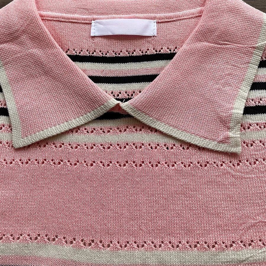Blusa de Punto con Cuello Polo y Diseño de Rayas Horizontales – Estilo Clásico Casual