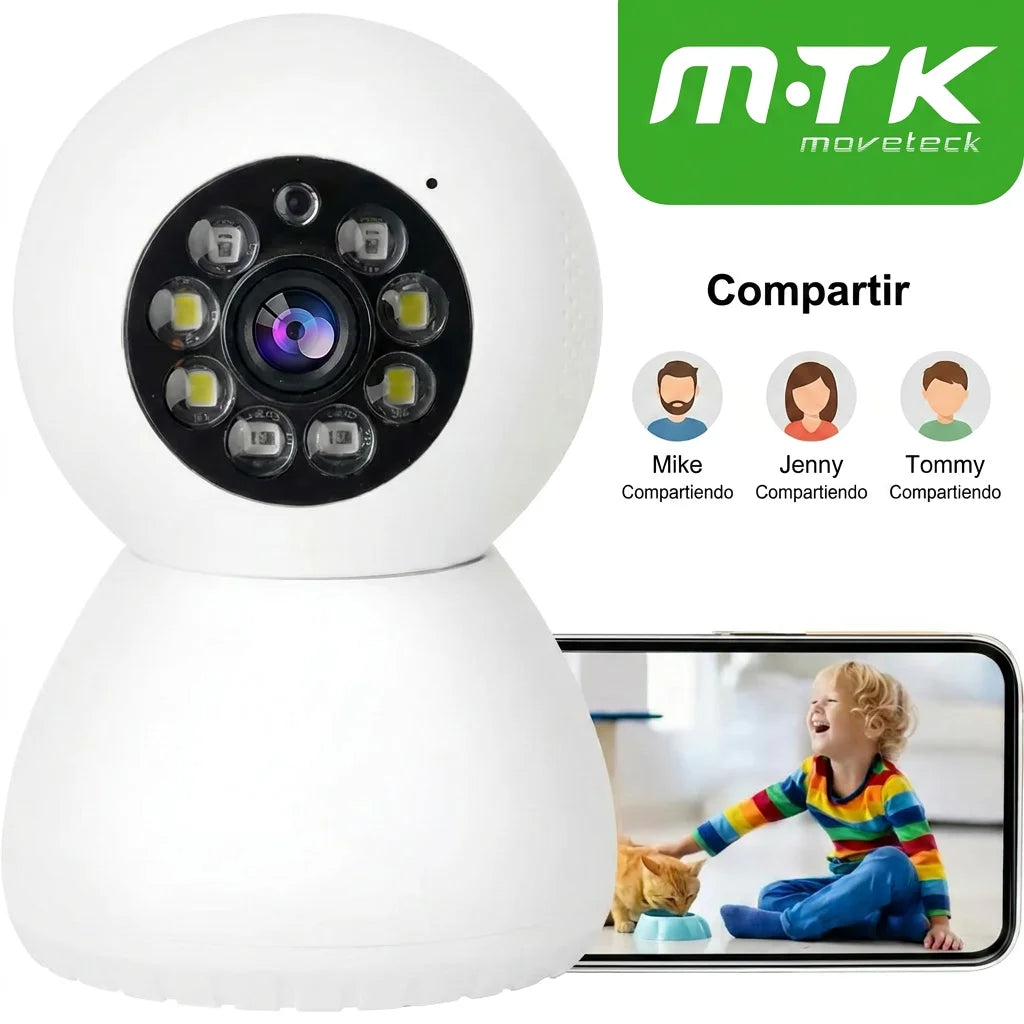 Security Indoor , 2MP, 2K, Cámara de Seguridad Interior, Cámara IP Domo 360°, Visión Nocturna, Monitor para Bebé y Mascotas, Wi‑Fi, Control por App, Compatible con Alexa, Google Assistant