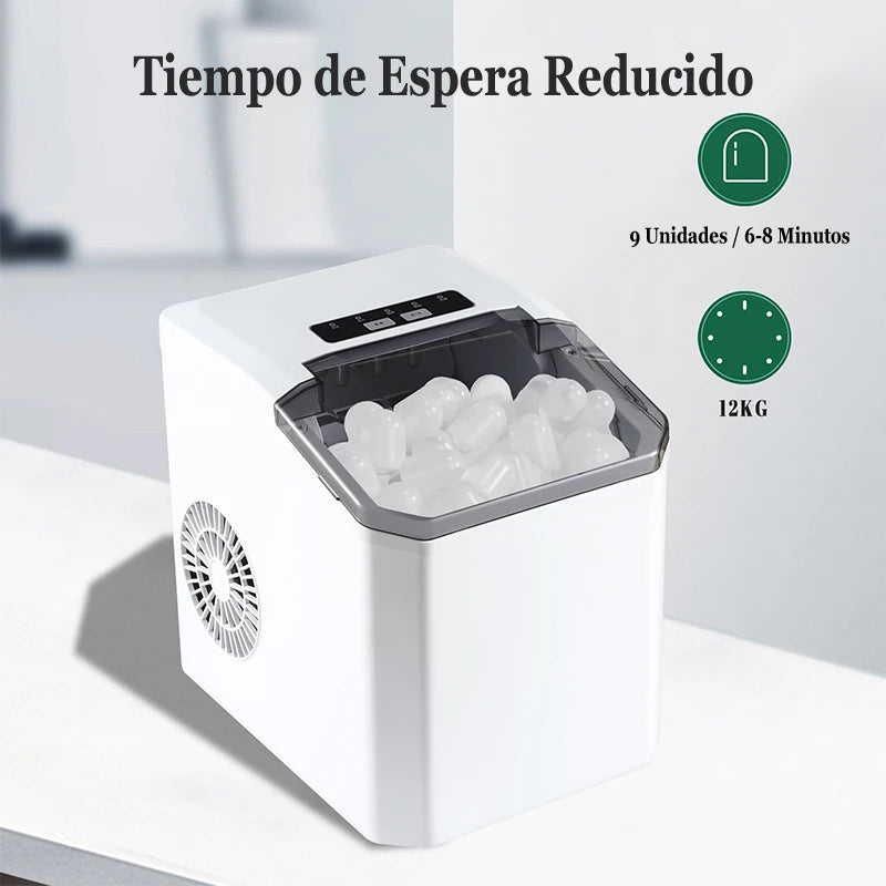 Máquina de hielo automática hogar, 6min/9pz, mudo, multifuncional, acero inoxidable