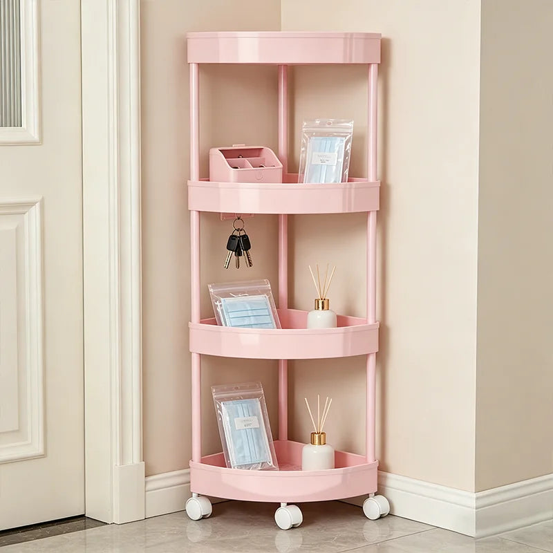 Carrito Esquinero Organizador 4 Niveles, Estante de Almacenamiento con Ruedas 360°, Estante Multiusos para Baño Cocina Hogar, Gran Capacidad Ahorrador de Espaque Resistente