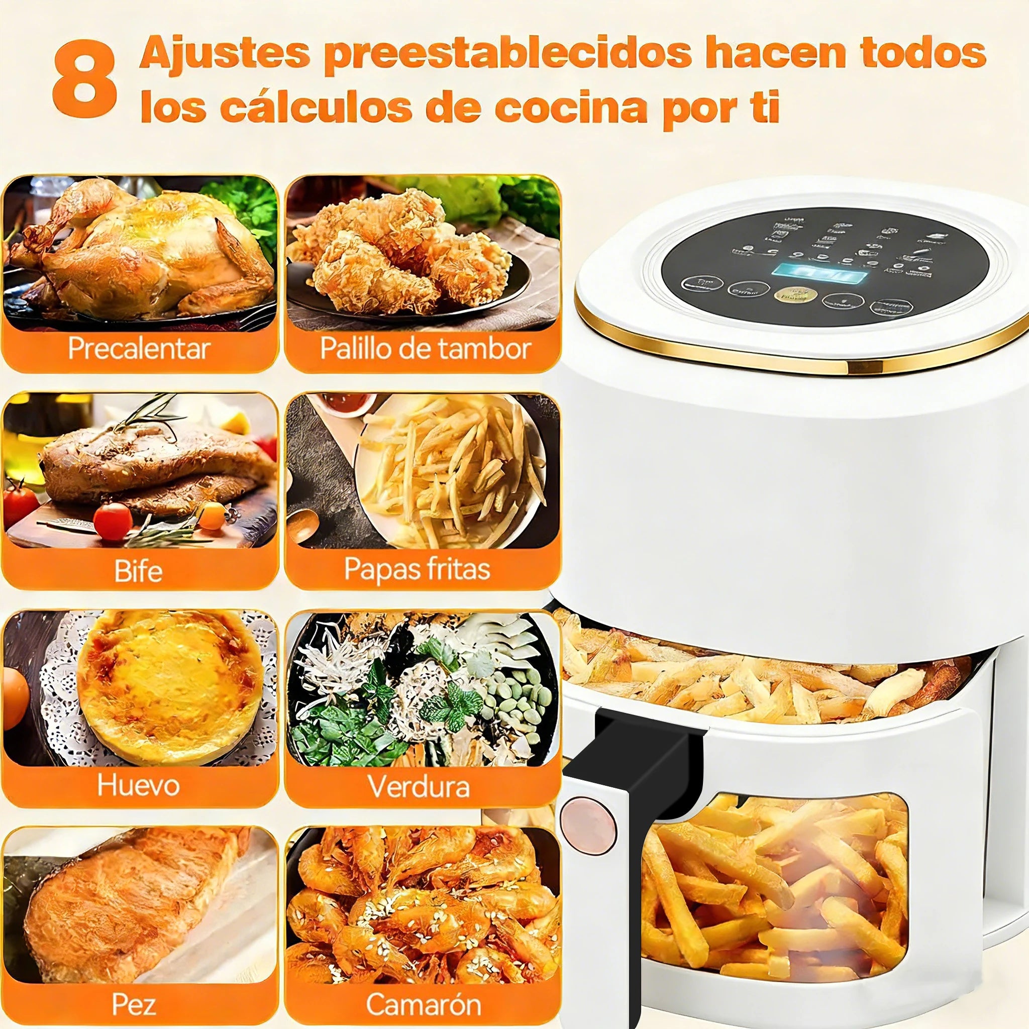 Freidora de Aire 7.5L XXL con Ventana Visual, 10 Programas Automáticos, Cocción Sin Aceite 360°, Antiadherente, Temporizador, Ideal para Pollo/Papas/Pizza, Hogar y Oficina.