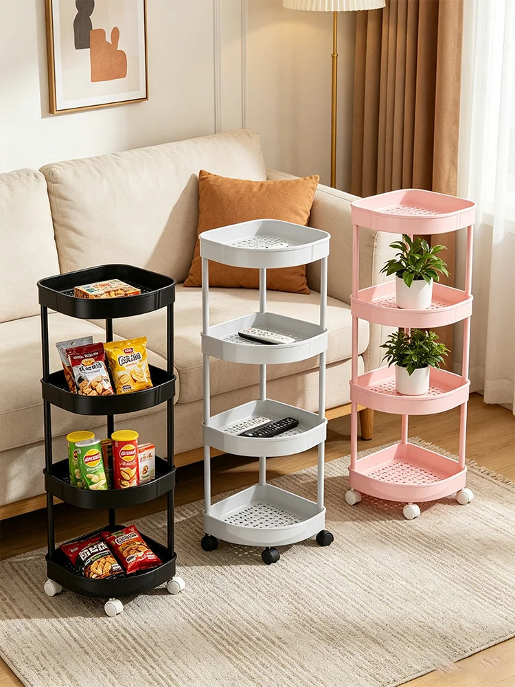 Carrito Esquinero Organizador 4 Niveles, Estante de Almacenamiento con Ruedas 360°, Estante Multiusos para Baño Cocina Hogar, Gran Capacidad Ahorrador de Espaque Resistente