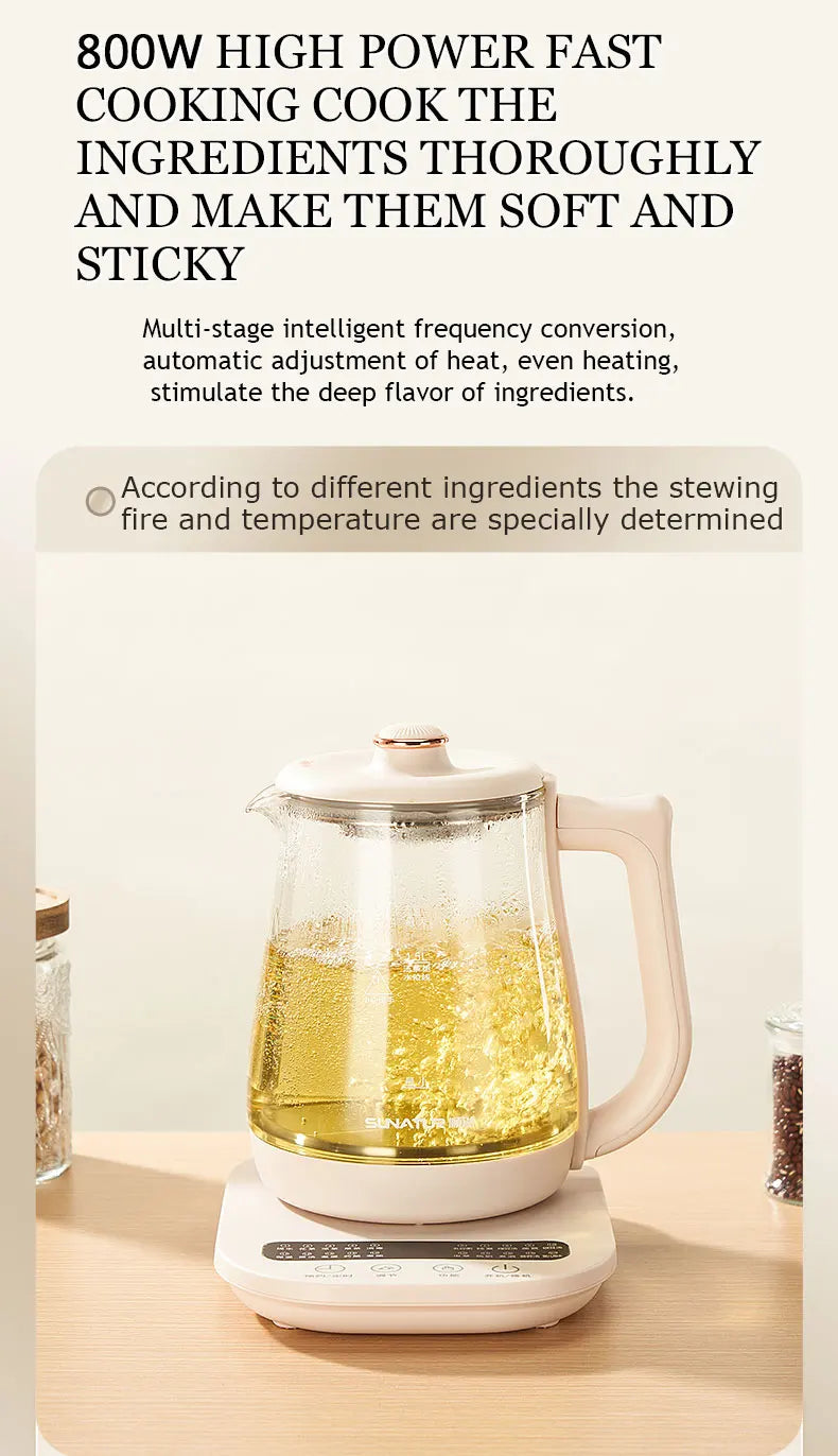 SUNATUR-hervidores eléctricos de vidrio, olla saludable multifunción de 220V, leche, fruta, té, café, agua, 800W, preservación del calor las 24 horas