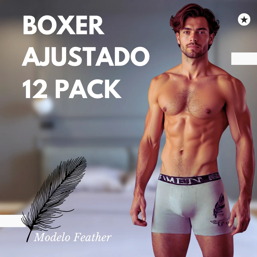 12 Piezas Boxer Caballero Mayoreo Tela Suave Cómodos y Ajustables Económicos Ligeros Modelo Feather