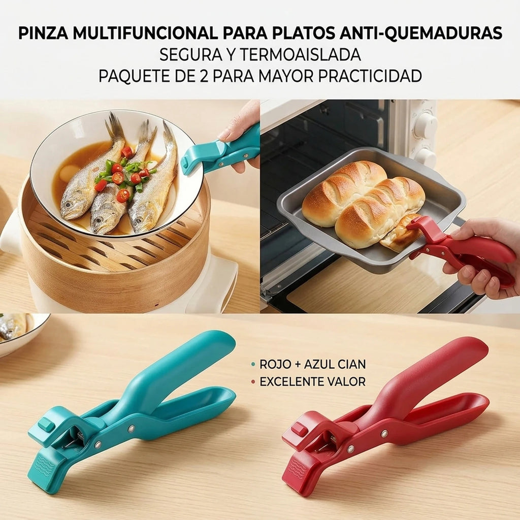 Pinzas de silicona antideslizantes para alimentos, seguras para sujetar platos y cuencos calientes, pinzas para platos, pinzas de cocina, pinzas para bandejas de horno, pinzas para cuencos, juego de dos piezas rojo y azul #ki