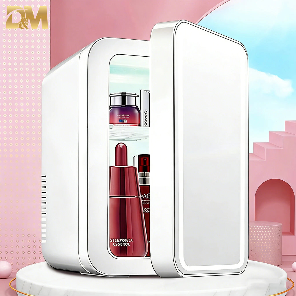 Mini Refrigerador Portátil para Cuidado de la Piel con Espejo y Luz LED Regulable, Nevera Compacta para Cosméticos, Bebidas y Leche Materna, Ideal para Hogar, Oficina, Viajes y Camping.