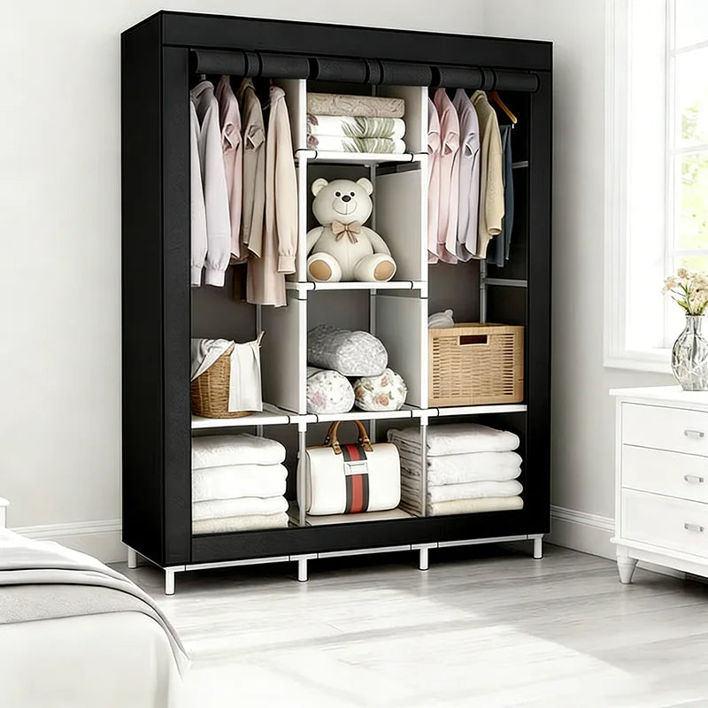 Armario independiente moderno de almacenamiento, armario portátil para guardar ropa con facilidad, diseño que ahorra espacio en el dormitorio y cuenta con función antipolvo.