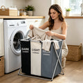 Cesta de Ropa Sucia Plegable Impermeable con 3 Compartimentos, Bolsa de Almacenamiento Organizador para Lavandería