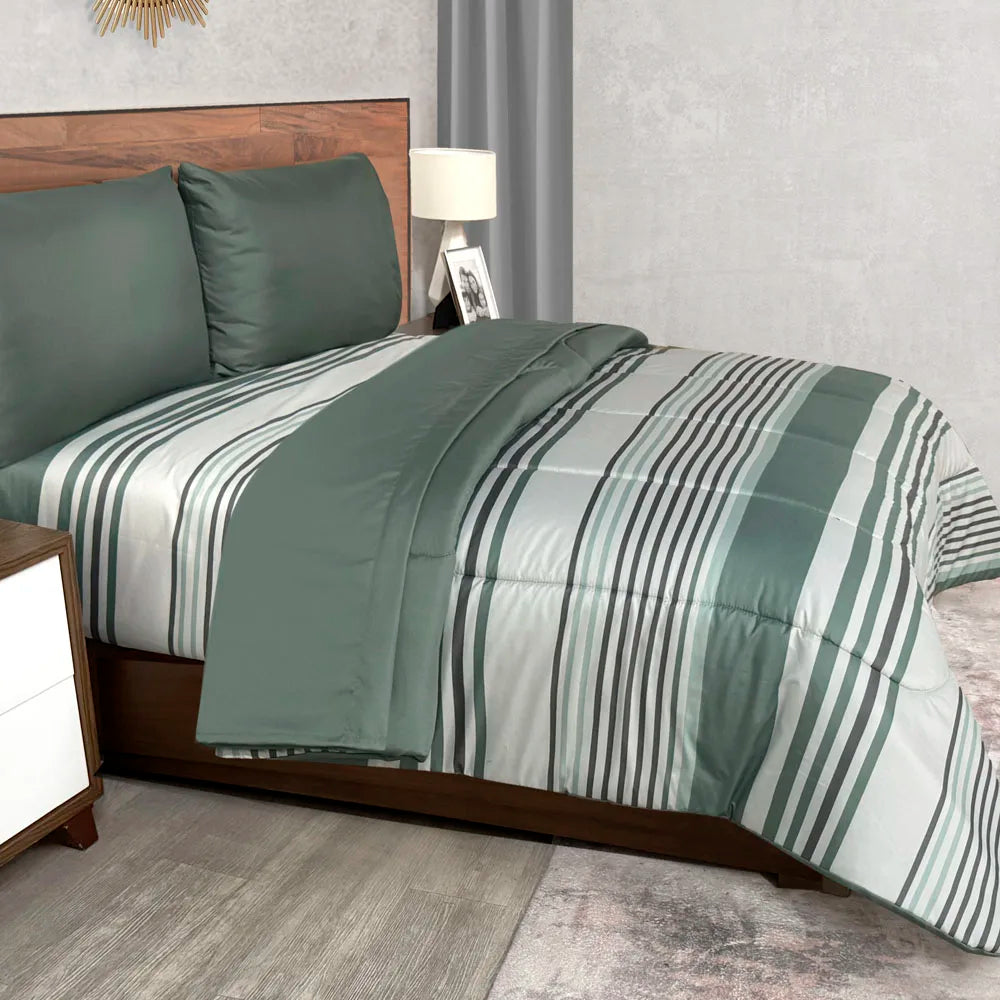 Edredón con sábanas Arezzo rojo-Opalo negro-Titanio verde Matrimonial y king size Elefantito Hogar