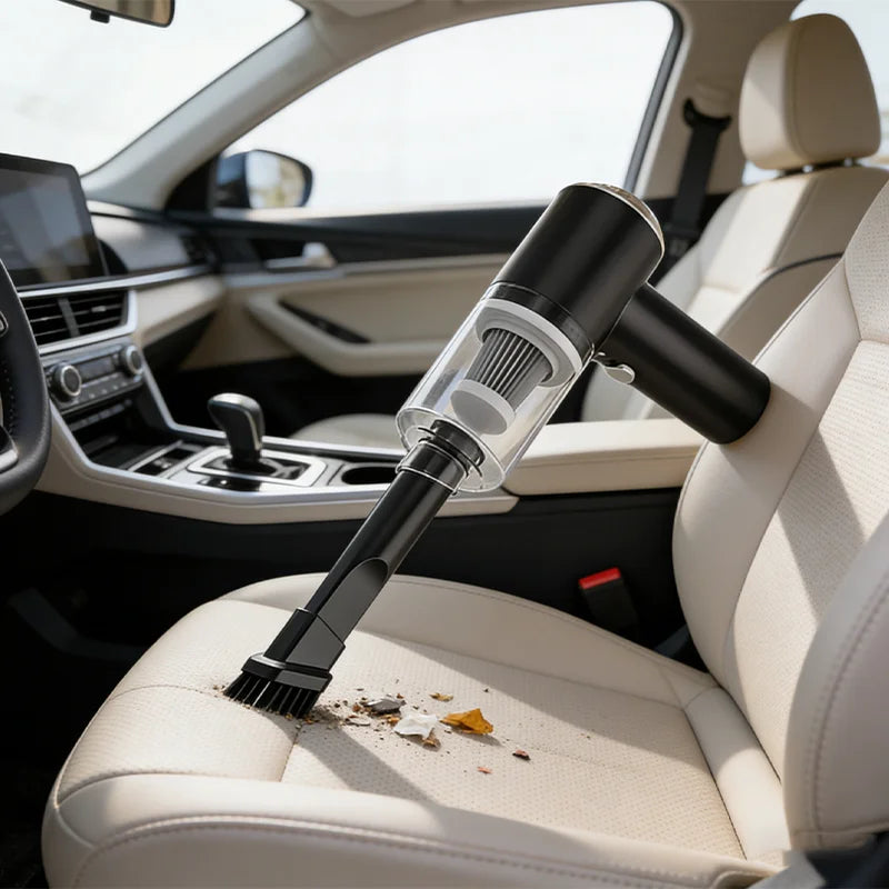 Aspiradora inalámbrica portátil para automóviles, ligera y fácil de transportar, con boquilla angular ideal para limpiar hogares y vehículos, compatible con carga USB y equipada con batería de polímero de litio.
