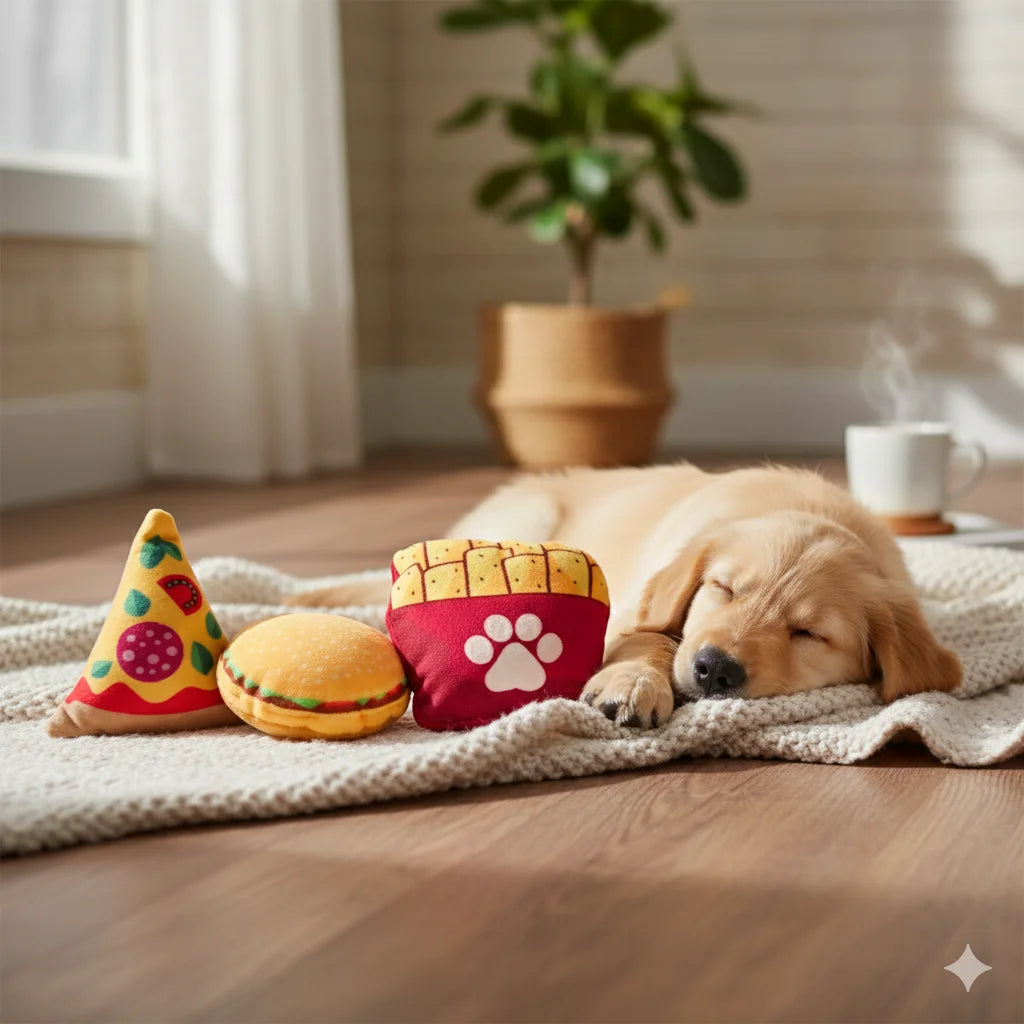 Juguete de peluche para mascota, Pack de papas fritas con hamburguesa, suministros para mascota,para perros y gatos, pequeños o grandes, juguetes de lana ,
