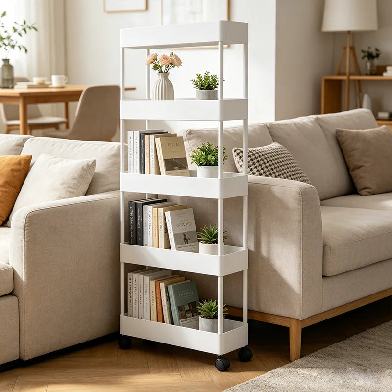 Estantería Rodante de 5/6 Niveles en Diseño Blanco y Negro, Carrito Almacenamiento Móvil Ideal para Cocina, Baño, Lavandería, Sala de Estar y Vestidores, Perfecto para Espacios Reducidos