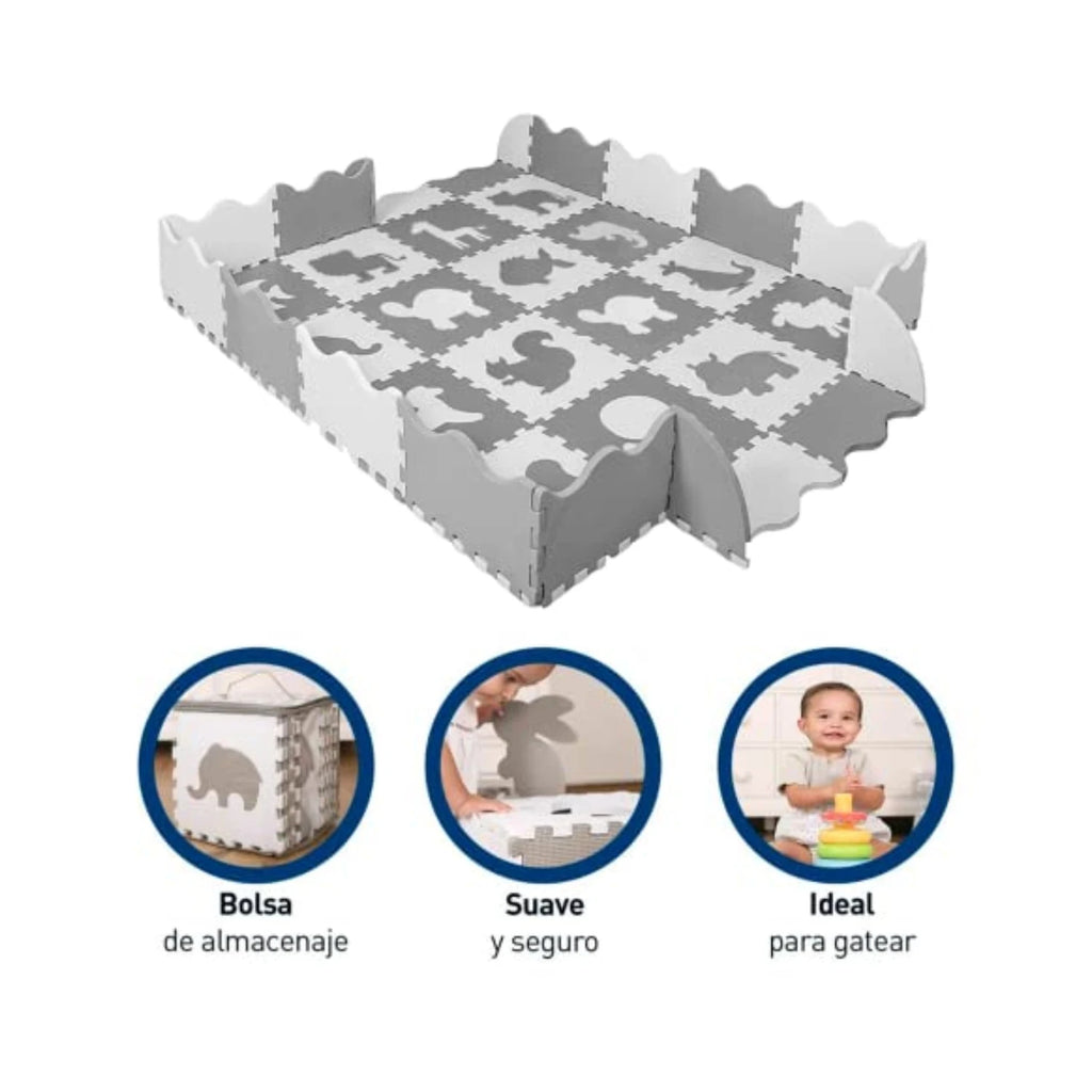 Bluelander Tapete para Bebe, Tipo Rompecabezas de Juegos para Bebés, Foamy, Espuma Sólida, Piso de Foamy de 1.3 x 1.3 m, 1 cm de Grosor, Set 36 Piezas