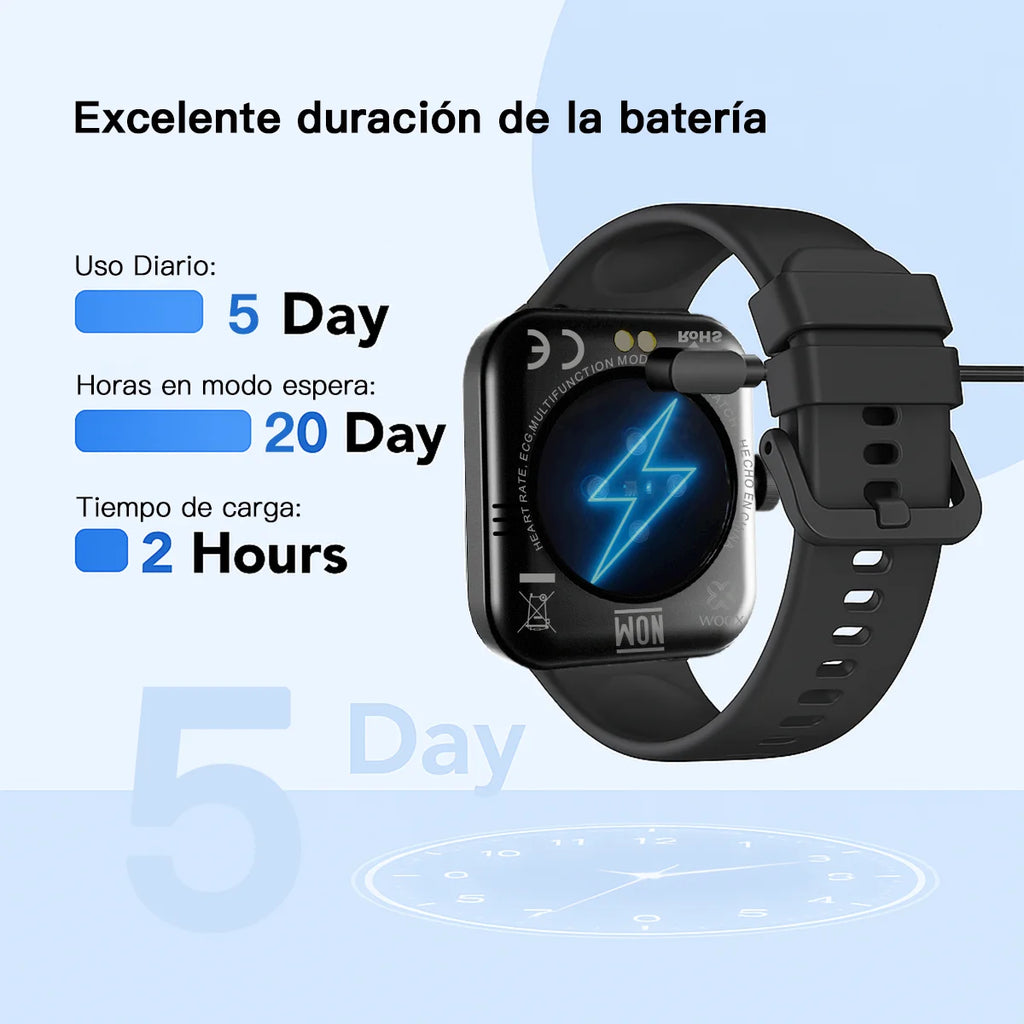 WOOX Reloj Inteligente para Hombres y Mujeres, Smartwatch Reloj Fitness con Pantalla Táctil Completa de 2.01" con Monitor de Ritmo/Sueño/Estrés, Smartwatch Silicon Correa Agua  para Android e iOS