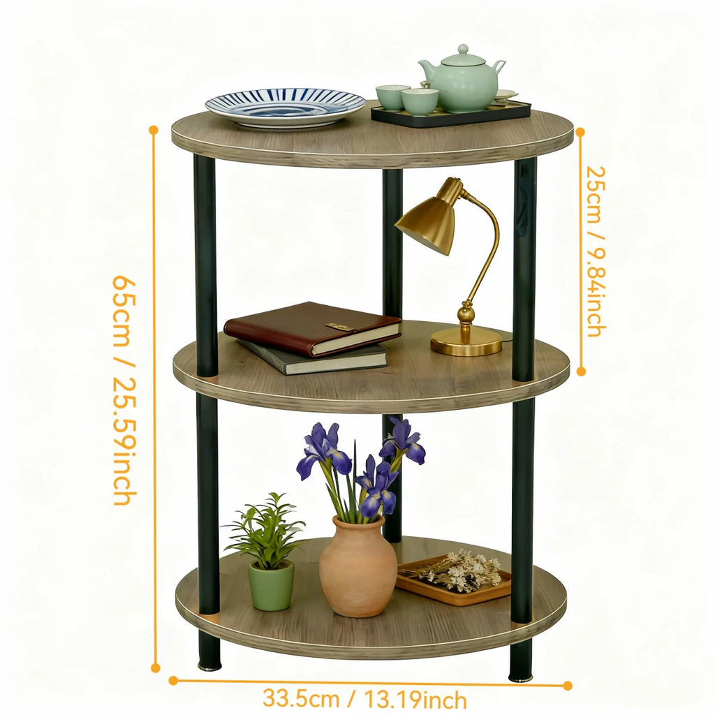 Mesita Auxiliar Redonda Mini, Mesita de Madera de 3 niveles , Ideal como Mesa de Centro, Mesita Lateral de Sofá y Mesita de Noche, 33.5X33.5cm