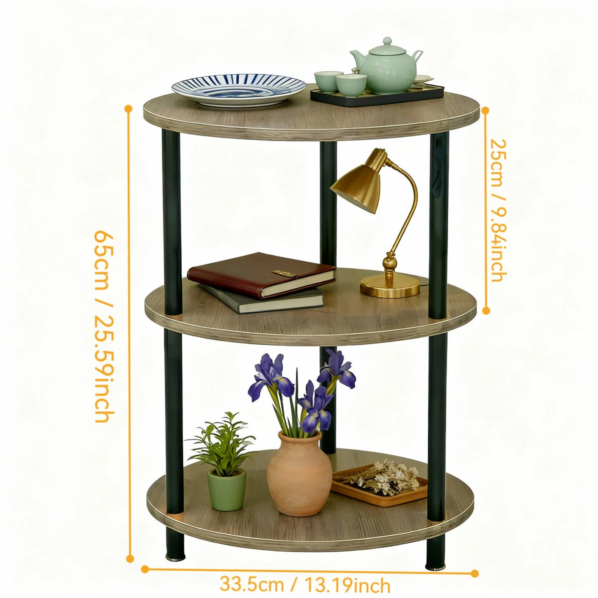 Mesita Auxiliar Redonda Mini, Mesita de Madera de 3 niveles , Ideal como Mesa de Centro, Mesita Lateral de Sofá y Mesita de Noche, 33.5X33.5cm
