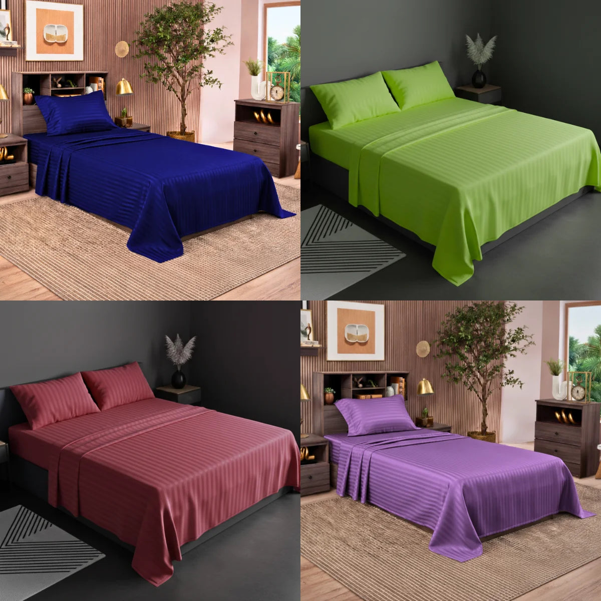 Juego de Sabanas para Cama, Sabana Bajera, Sabana Plana y Funda de Almohada, Cajon Amplio, 2800 Hilos, Premium Egipcian, Sábana Embosada,Tamaño Individual, Matrimonial, Queen y King Size