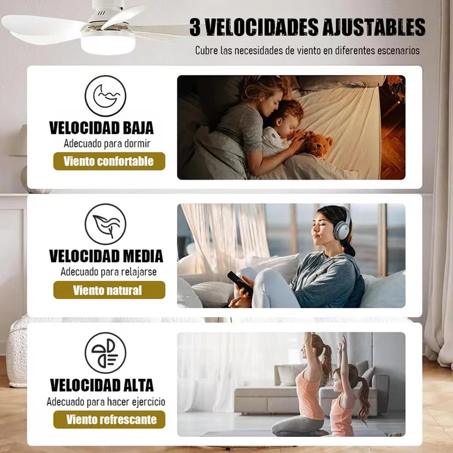 Ventilador de techo inteligente E27 con control remoto y luz LED - Enchufe multifuncional, ventilación ajustable, diseño simple, fácil instalación, ideal para toda la familia, perfecto para baños