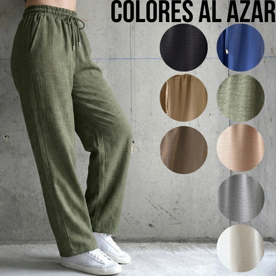 Pantalón de Lino "Easy Comfort": Estilo Holgado con Ajuste de Cordón (Color al Azar)