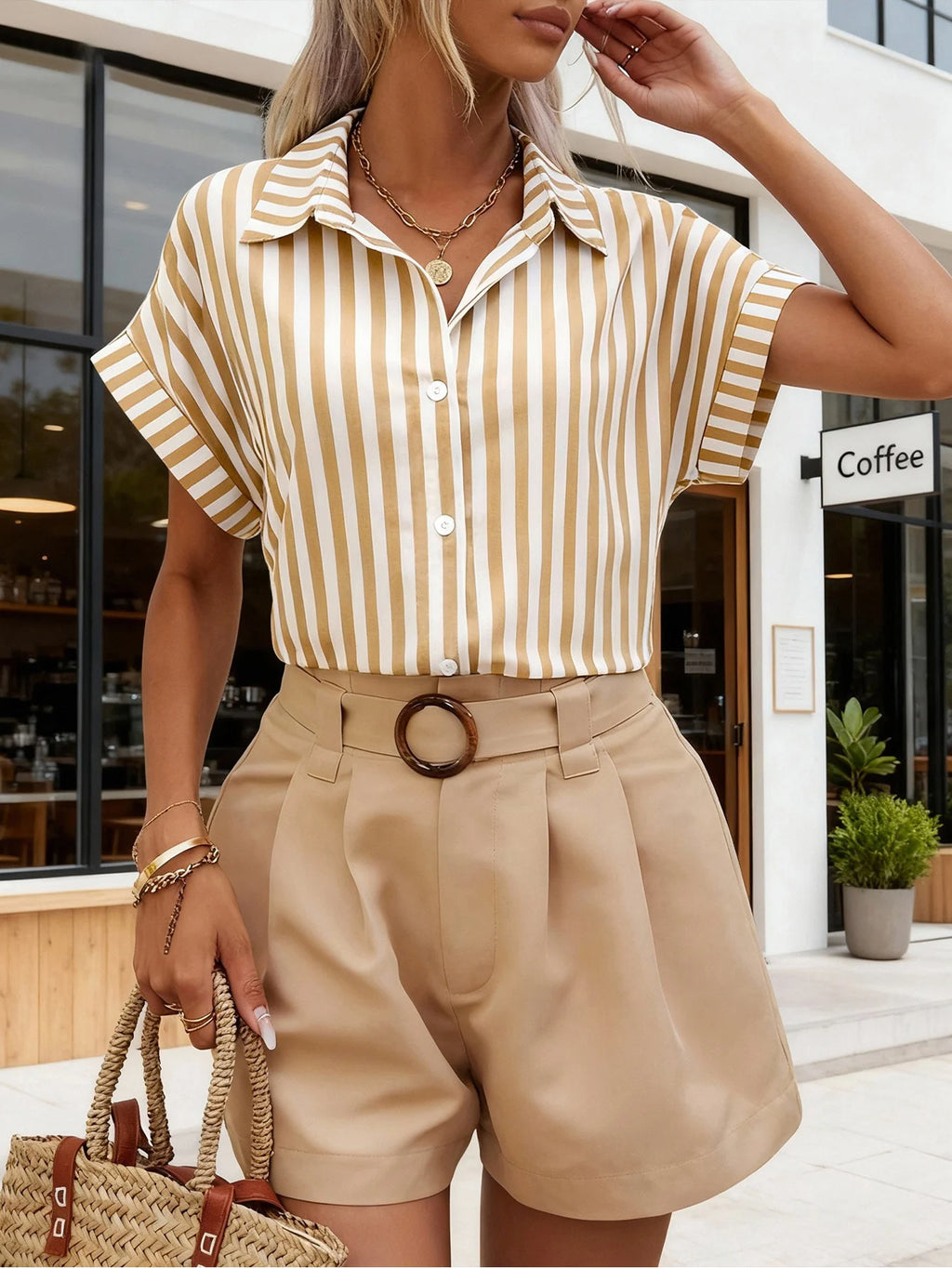 Blusas casuales para dama a rayas de primavera y verano,Tops de cárdigan de manga corta de murciélago de moda