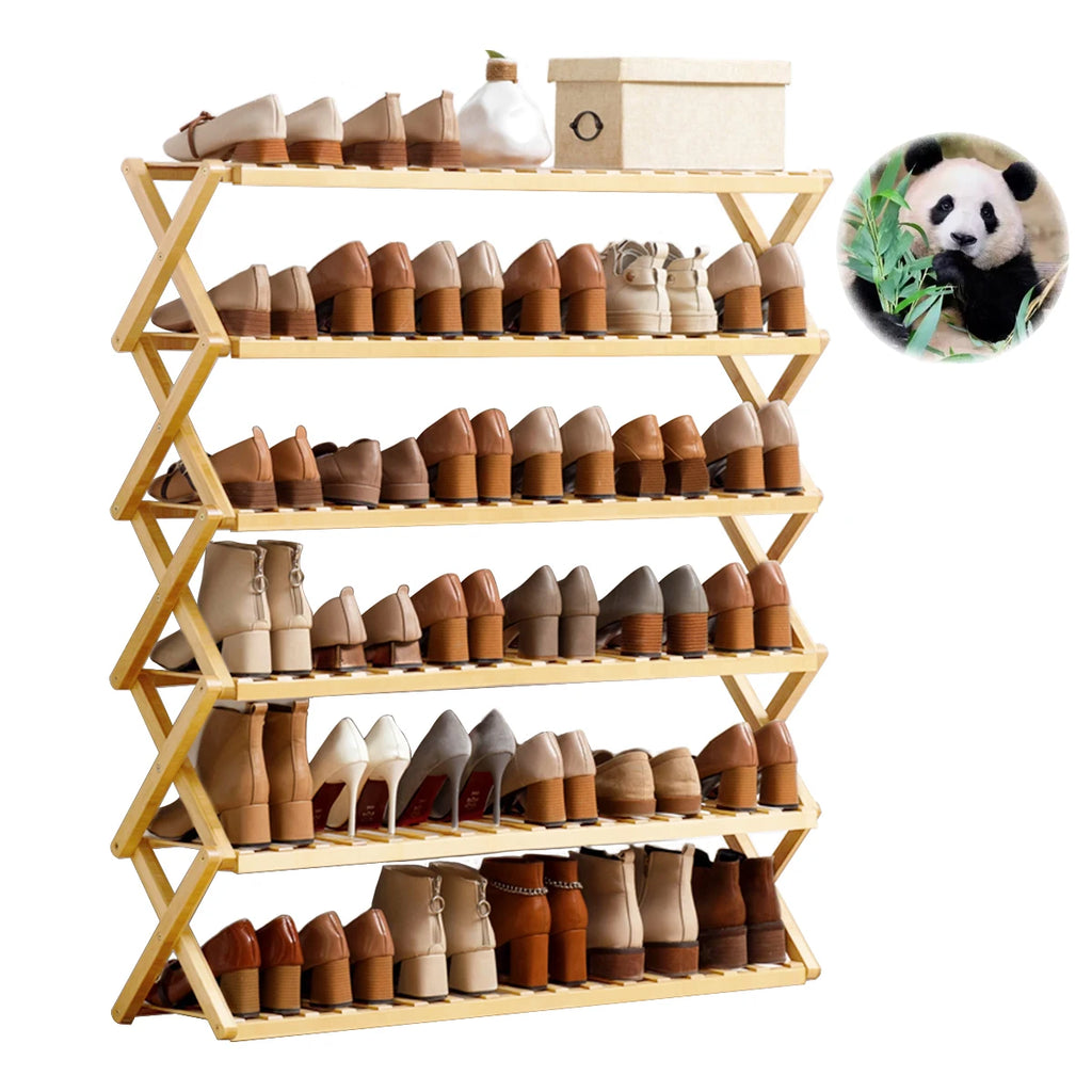 1pieza Estante de zapatos plegable de bambú, instalación gratuita en interiores, estante de almacenamiento de varias capas, dormitorio, hogar, puerta de almacenamiento, artefacto, estantes de utilidad