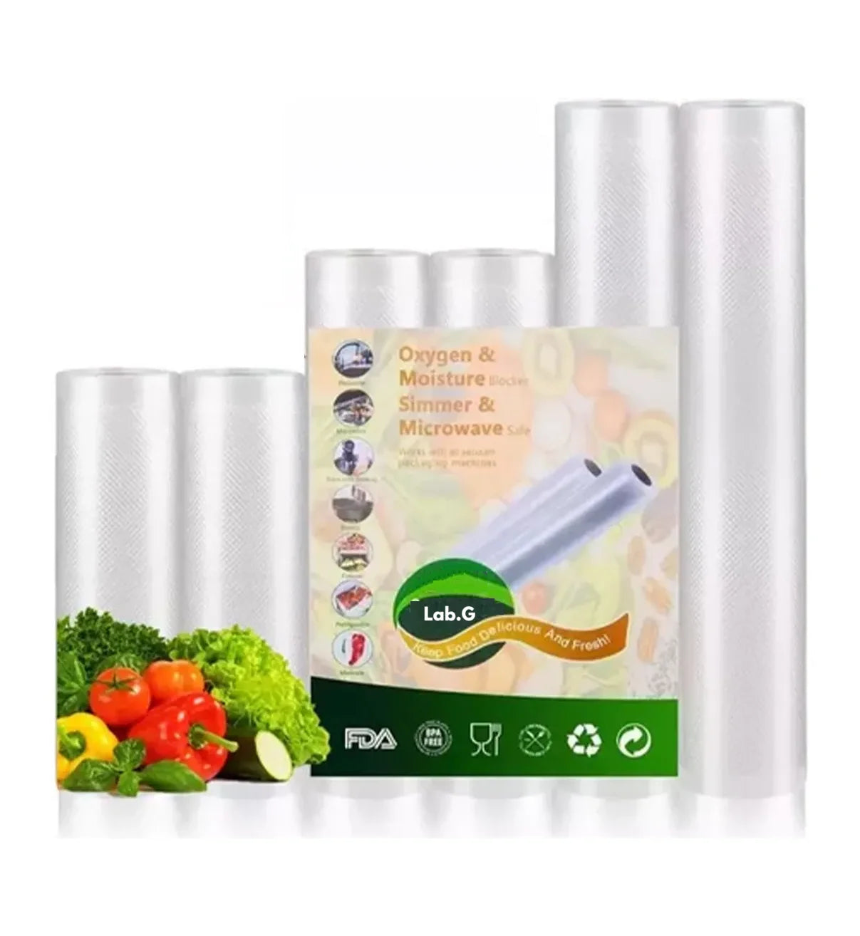 Kit 6 Rollos Bolsas Sellados Lab.G Al Vacío Alimentos 3 Tipos/3 M