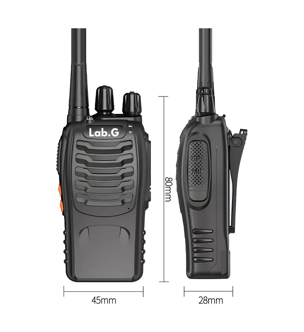 2 Pcs Radios Walkie Talkie Recargable, Con Manos Libres Bandas de frecuencia UHF Lab.G Color Negro