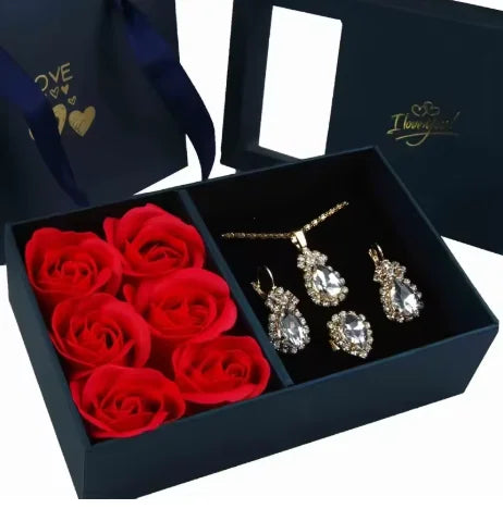 Conjunto de Joyería Rubí Elegante con Caja de Regalo