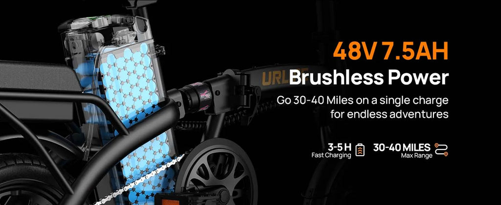 Urlife E-Bike 14 pulgadas plegable 500W 48V 7.5Ah extraíble y carga rápida 40 millas suspensión delantera hidráulica frenos de disco duales Naviga