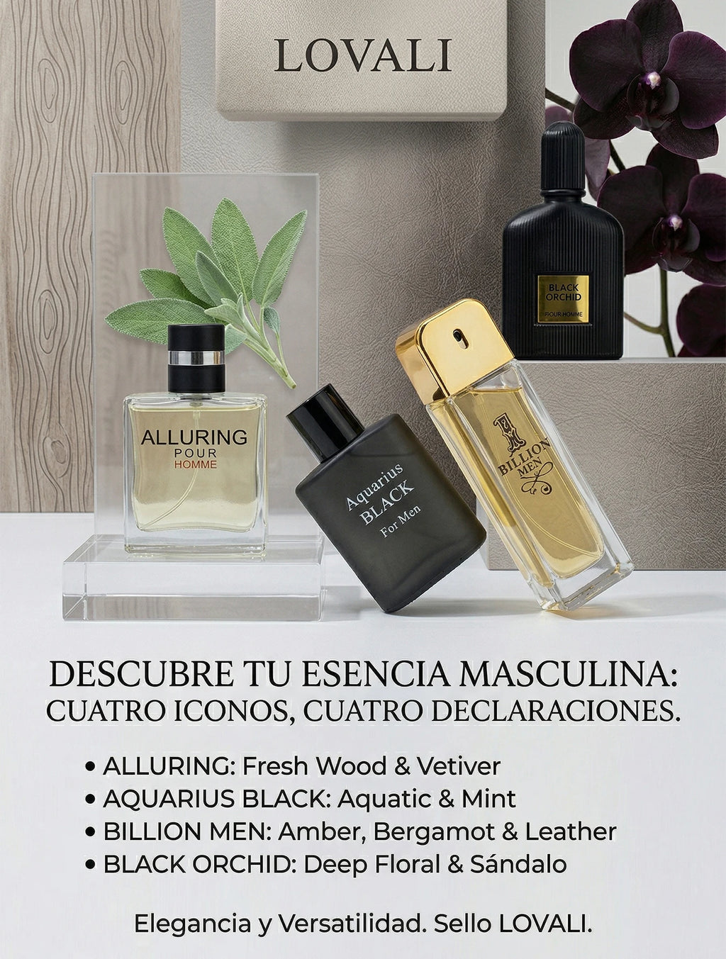 Set de Perfumes para Hombre Lovali 4 Fragancias de 30ml Regalo Ideal para Caballero Aromas de Lujo Cítrico Madera y Marino Estuche de Lociones Masculinas Colección Exclusiva para Viaje y Uso Diario Aroma Duradero