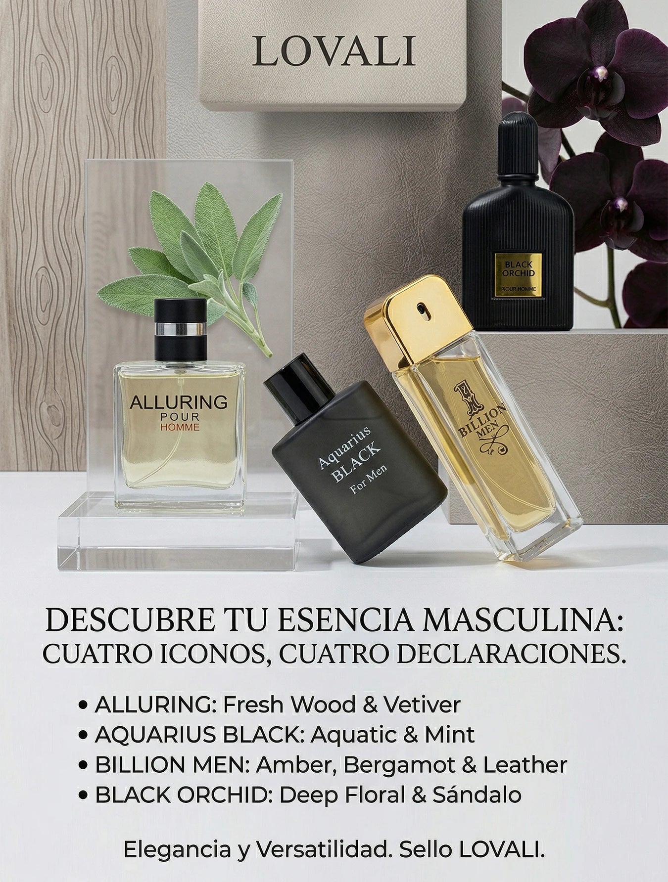 Set de Perfumes para Hombre Lovali 4 Fragancias de 30ml Regalo Ideal para Caballero Aromas de Lujo Cítrico Madera y Marino Estuche de Lociones Masculinas Colección Exclusiva para Viaje y Uso Diario Aroma Duradero