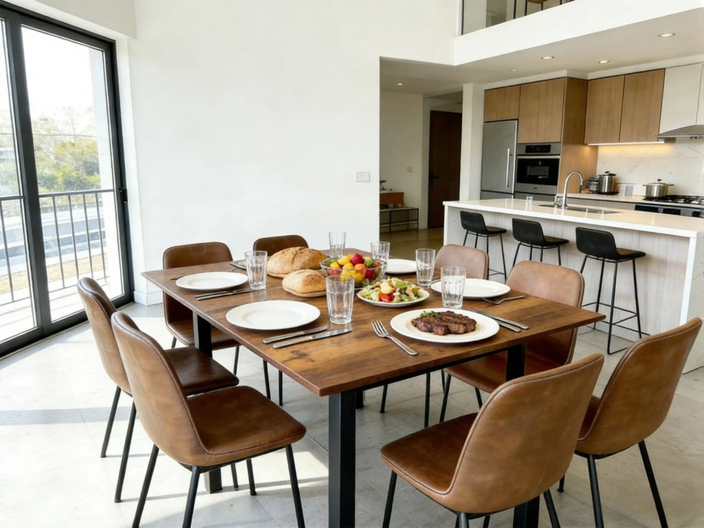 Mesa Comedor Rectangular Extensible para 4-6 Personas, Tapa Madera Negra con Revestimiento Polvo Negro en Patas Metal, Mesa Comedor Grande con Hoja Extensible Separada Mesa de Escritorio con Superficie Plegable