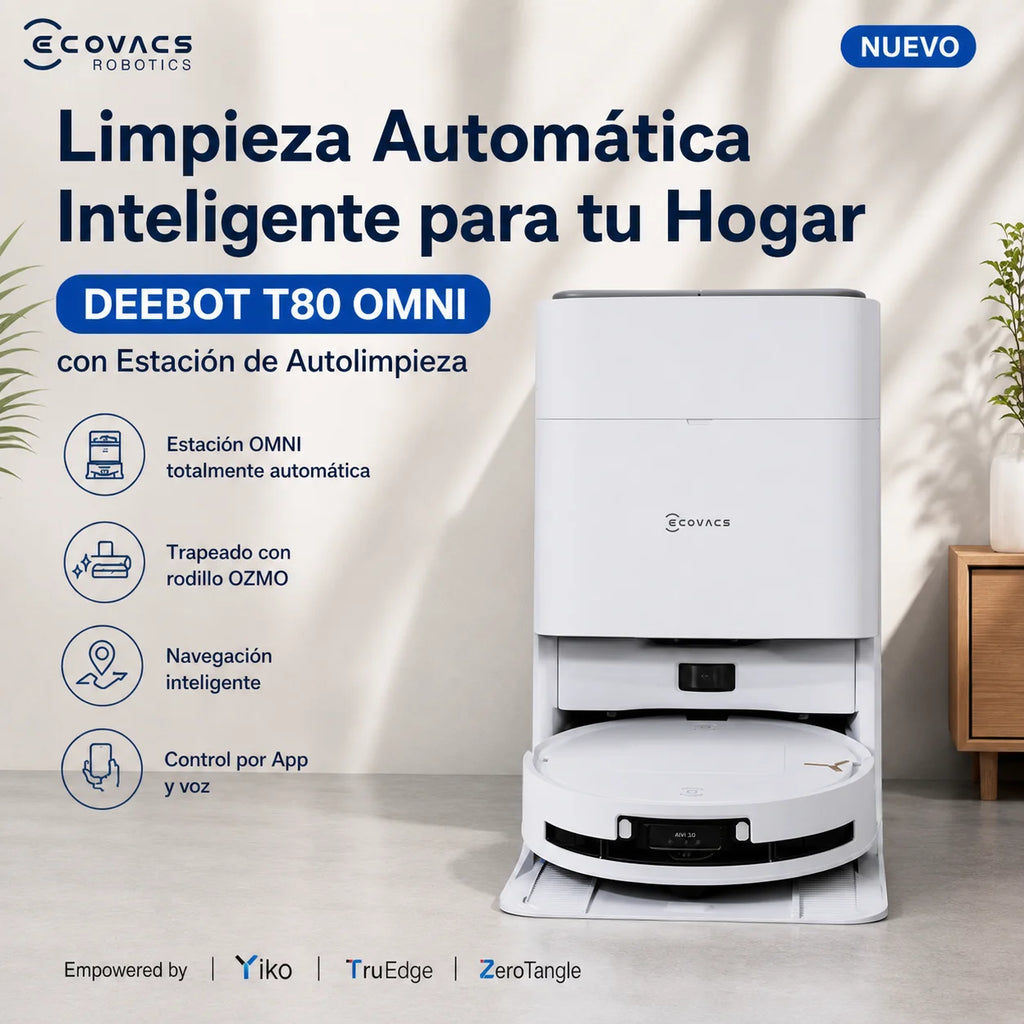ECOVACS DEEBOT T80 OMNI Robot Aspirador y Trapeador con Estación Automática, Lavado con Agua Caliente 75°C, Rodillo 200rpm, Navegación Inteligente, Control por App